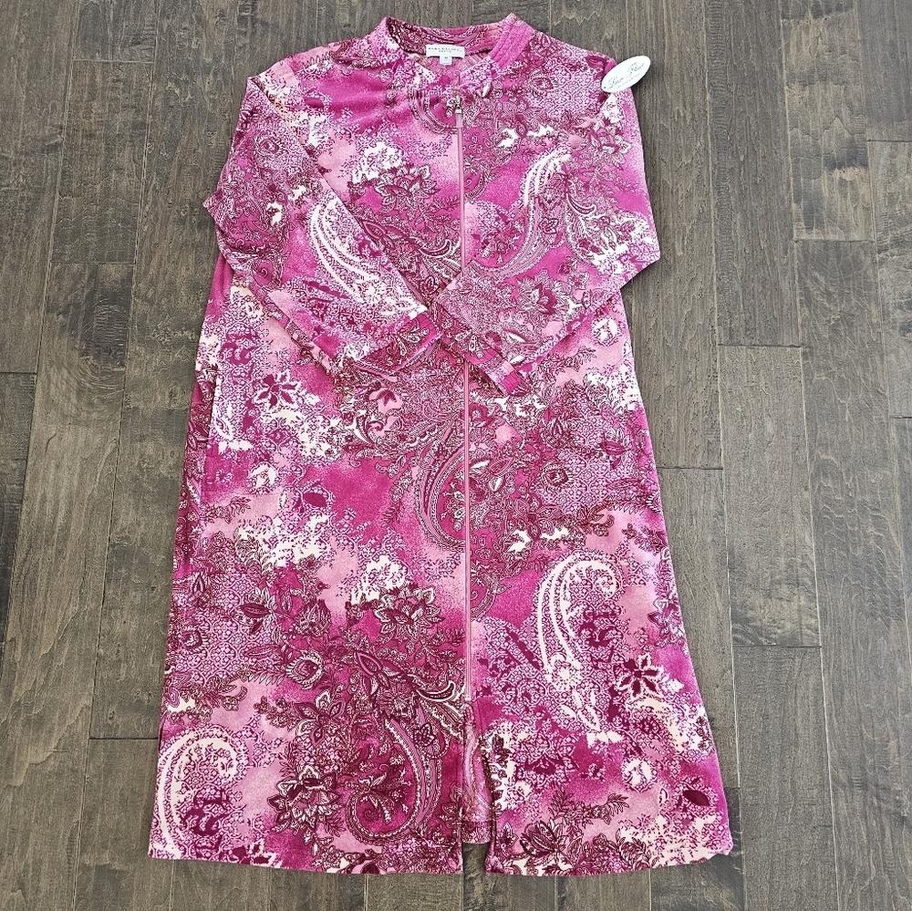 New Beautiful Miss Elaine Floral and Paisley Luxe Fleece Full Zip Robe Sz 3X